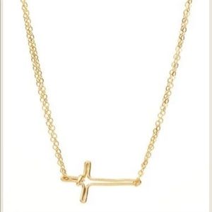 rafia horizontal cross w/ dbl chain necklace